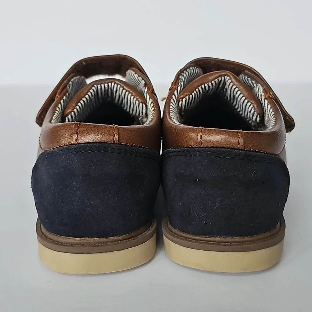 Tahari Boys Toddler Dress Shoes Sz‎ 7 Brown Church Formal Hook Loop Closure 1843